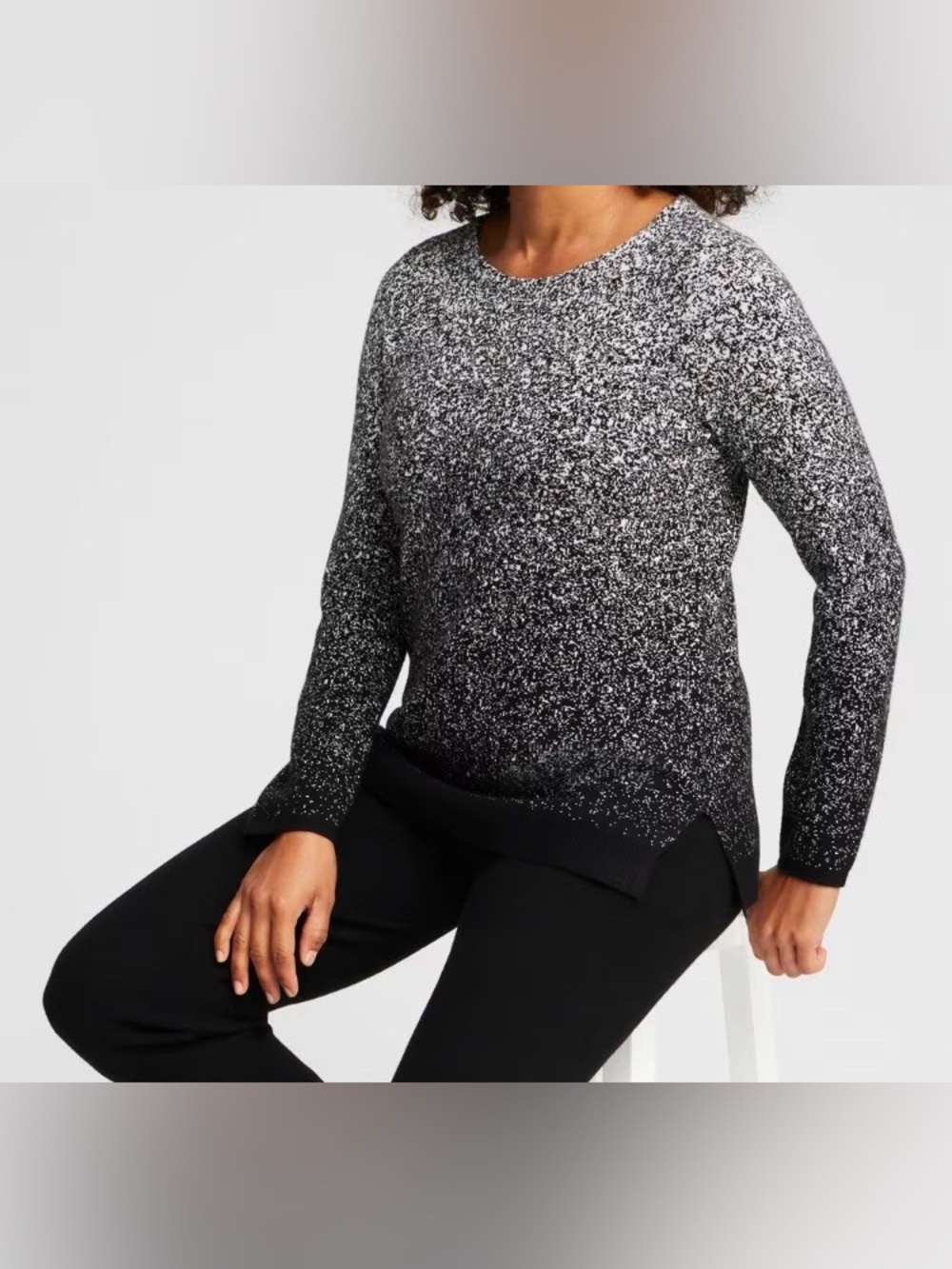 Chicos Zenergy Luxe Cashmere Blend Sweater Womens 3 XL Black White Ombre Knit - Picture 10 of 11